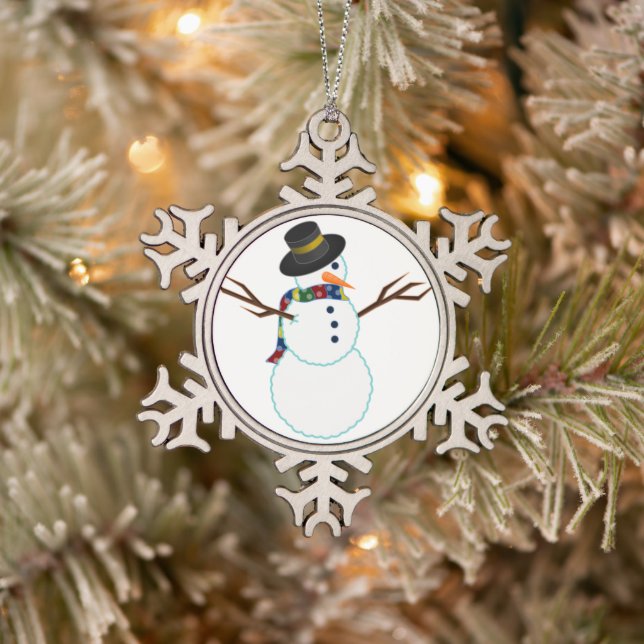 Snowman Snowflake Pewter Christmas Ornament (Tree)