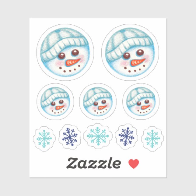 Snowman Snowflake Stickers (Sheet)
