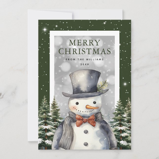 Snowman Snowflake Watercolor Merry Christmas Holiday Card (Front)