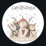 Snowman Snowflake Winter Country Primitive Classic Round Sticker<br><div class="desc">Snowman Snowflake Winter Country Primitive</div>