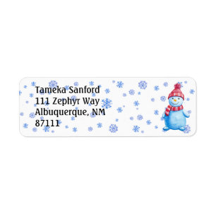 Snowman, Snowflakes, Christmas Return Address Label