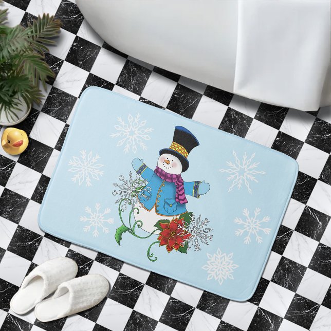 Snowman Snowflakes Poinsettia Bath Mat (Creator Uploaded)