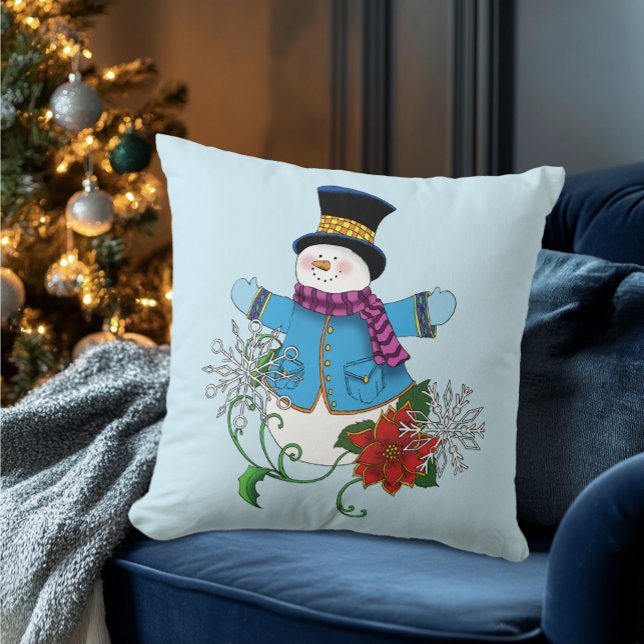 Snowman Snowflakes Poinsettia  Cushion (Creator Uploaded)