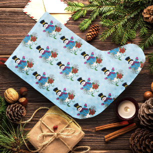 Snowman Snowflakes Poinsettia  Large Christmas Stocking