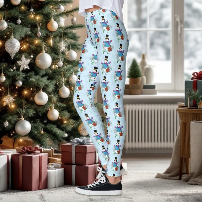 Snowman Snowflakes Poinsettia Leggings (Creator Uploaded)