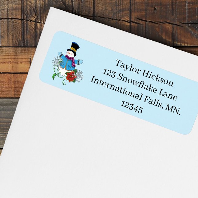  Snowman Snowflakes Poinsettia  Return Address Label (Creator Uploaded)