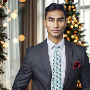 Snowman Snowflakes Pontsettia  Tie