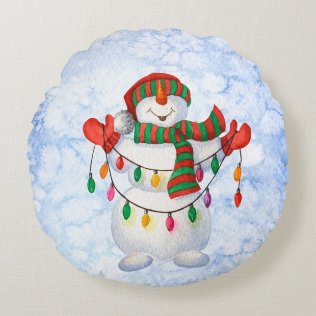snowman snowflakes  round cushion (Front)