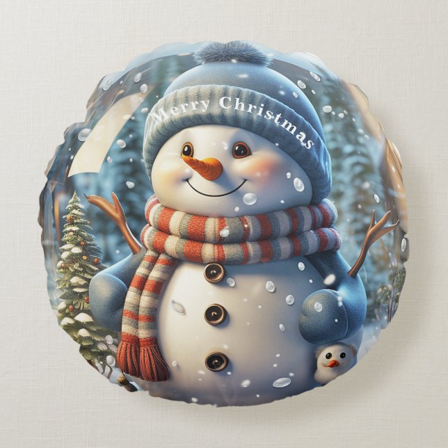 Snowman Snowglobe  Round Cushion (Front)