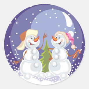 Snowman Snowstorm Snowing Classic Round Sticker