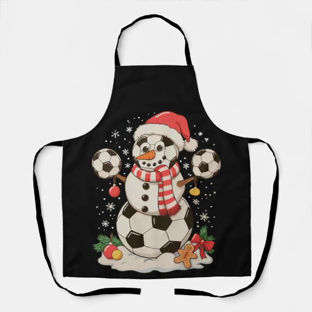 Snowman Soccer Christmas Holiday Winter Xmas Sport Apron (Front)