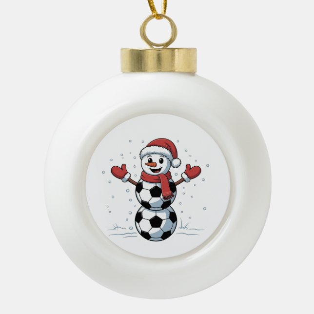 Snowman Soccer Christmas Santa Baseball Sport Ceramic Ball Christmas Ornament (Front)