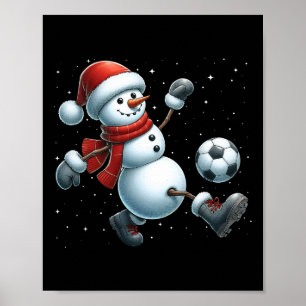 Snowman Soccer Christmas Snow Boys Girls Kids Xmas Poster