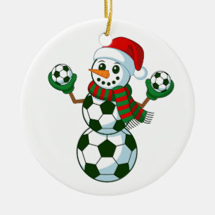 Snowman Soccer Christmas Sport Lovers Ceramic Ornament