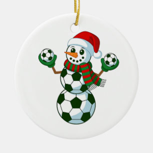 Snowman Soccer Christmas Sport Lovers Ceramic Ornament