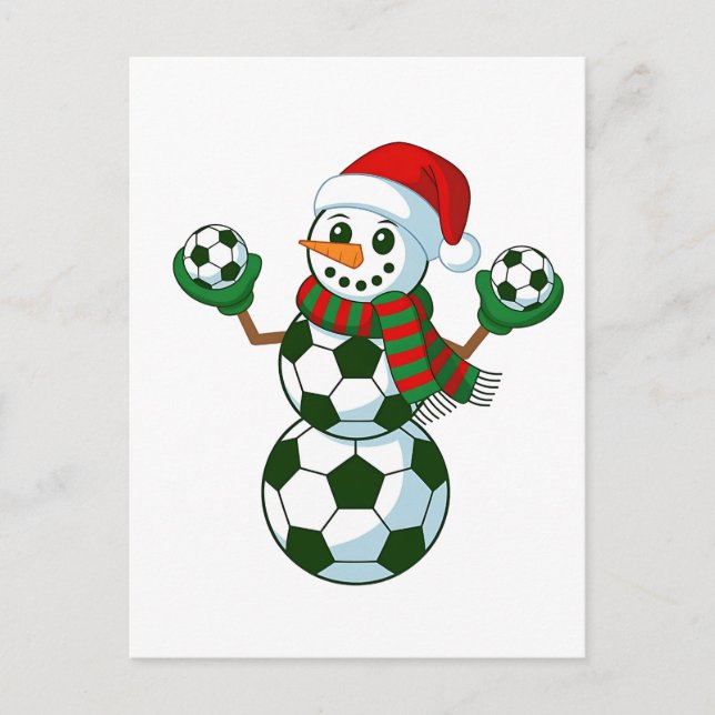 Snowman Soccer Christmas Sport Lovers  Invitation Postcard (Front)