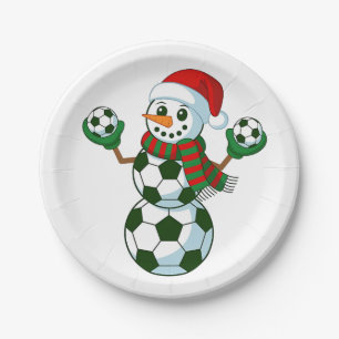 Snowman Soccer Christmas Sport Lovers  Paper Plate