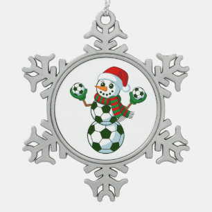 Snowman Soccer Christmas Sport Lovers Snowflake Pewter Christmas Ornament