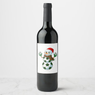 Snowman Soccer Christmas Sport Lovers Wine Label