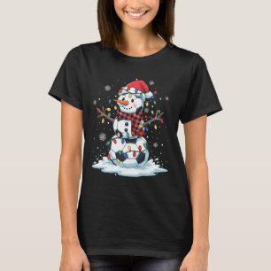 Snowman Soccer Player Santa Hat Christmas Funny Me T-Shirt