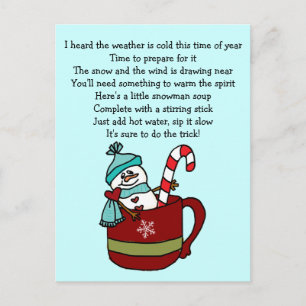 Snowman Soup Coffee Cup Mug Candy Cane and Hearts Postcard