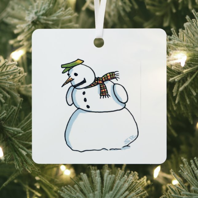 Snowman square metal ornament (Insitu)