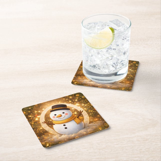 Snowman Square Paper Coaster (Insitu)