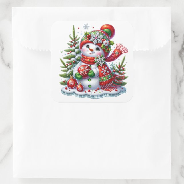 Snowman Square Sticker (Bag)