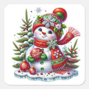 Snowman Square Sticker