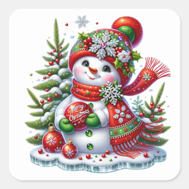 Snowman Square Sticker (Front)