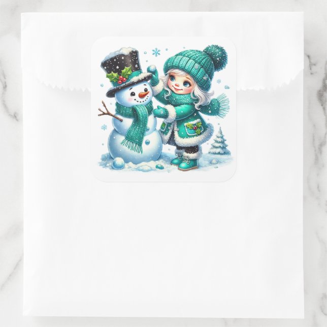 Snowman Square Sticker (Bag)