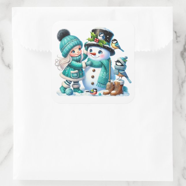 Snowman Square Sticker (Bag)