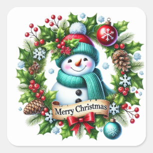 Snowman Square Sticker