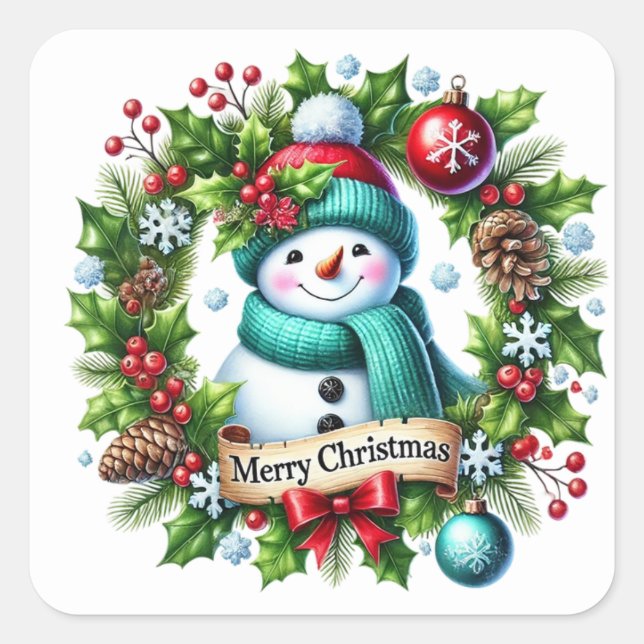 Snowman Square Sticker (Front)