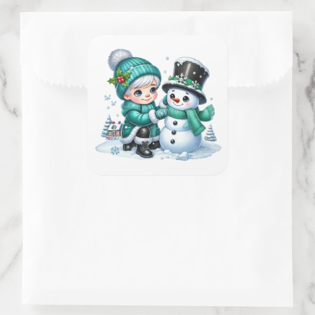 Snowman Square Sticker (Bag)