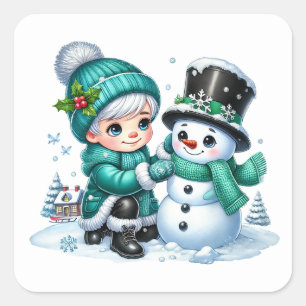 Snowman Square Sticker