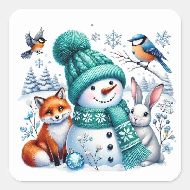 Snowman Square Sticker (Front)
