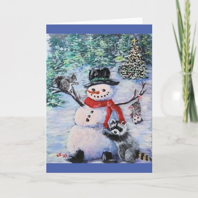 Snowman, squirrel, racoon, opossum Blank Card (Front)