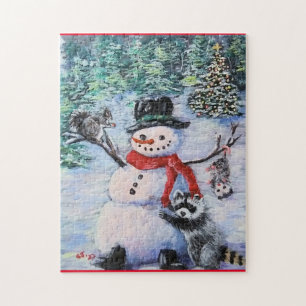 Snowman, squirrel, racoon, opossum Puzzle