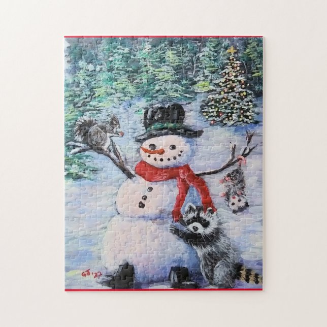 Snowman, squirrel, racoon, opossum Puzzle (Vertical)