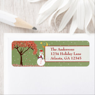Snowman Star Candycane Tree on Green Return Address Label