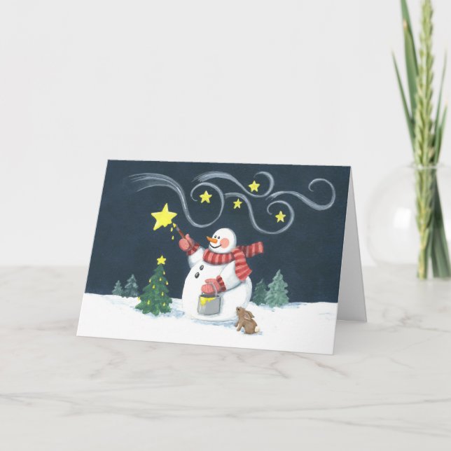 Snowman Star Painter Holiday Card (Front)