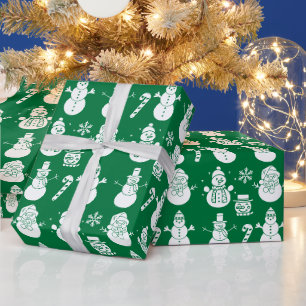 Snowman Stars Cute Green Xmas Retro Vintage Wrapping Paper