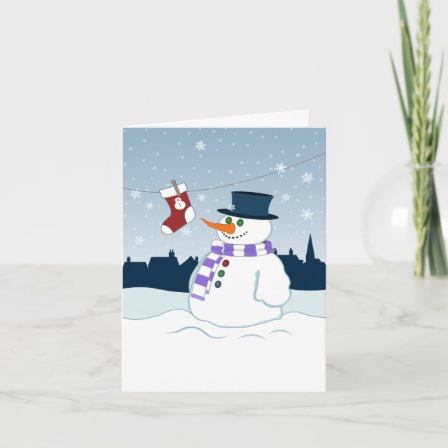 Snowman & Stocking Christmas Holiday Card (Front)