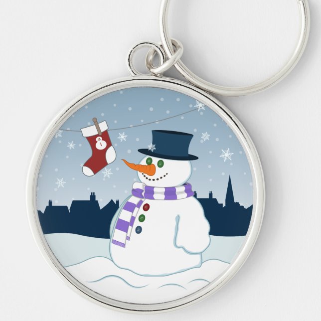 Snowman & Stocking Christmas Key Ring (Front)