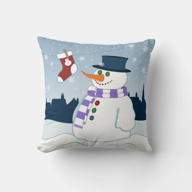 Snowman & Stocking Christmas Scene Cushion (Front)