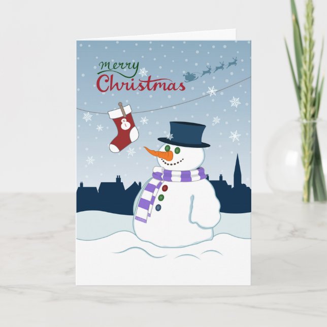 Snowman & Stocking Merry Christmas Holiday Card (Front)