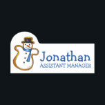 Snowman Sugar Cookie Winter Christmas Holiday Name Tag<br><div class="desc">Just personalise with your employee information,  and title if desired. This name tag features an original illustration of a snowman-shaped sugar cookie.

This design is also available on other products. Don't see what you're looking for? Contact Rebecca to have something designed just for you.</div>