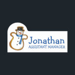 Snowman Sugar Cookie Winter Christmas Holiday Name Tag<br><div class="desc">Just personalise with your employee information,  and title if desired. This name tag features an original illustration of a snowman-shaped sugar cookie.

This design is also available on other products. Don't see what you're looking for? Contact Rebecca to have something designed just for you.</div>