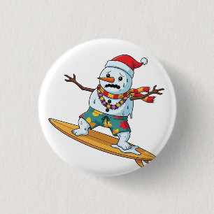 Snowman Surfer Christmas 2026 Funny Holiday Sports 3 Cm Round Badge